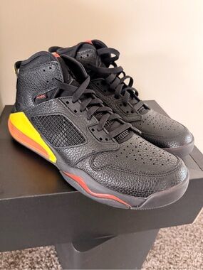 Air Jordan Mars 270 Men's Black Basketball Sneakers with Yellow & Red Accents